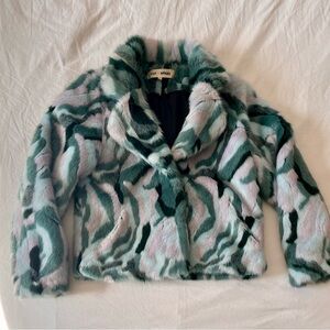 HOLD DVF Diane von Furstenberg x Apparis medium Tracy faux fur coat teal